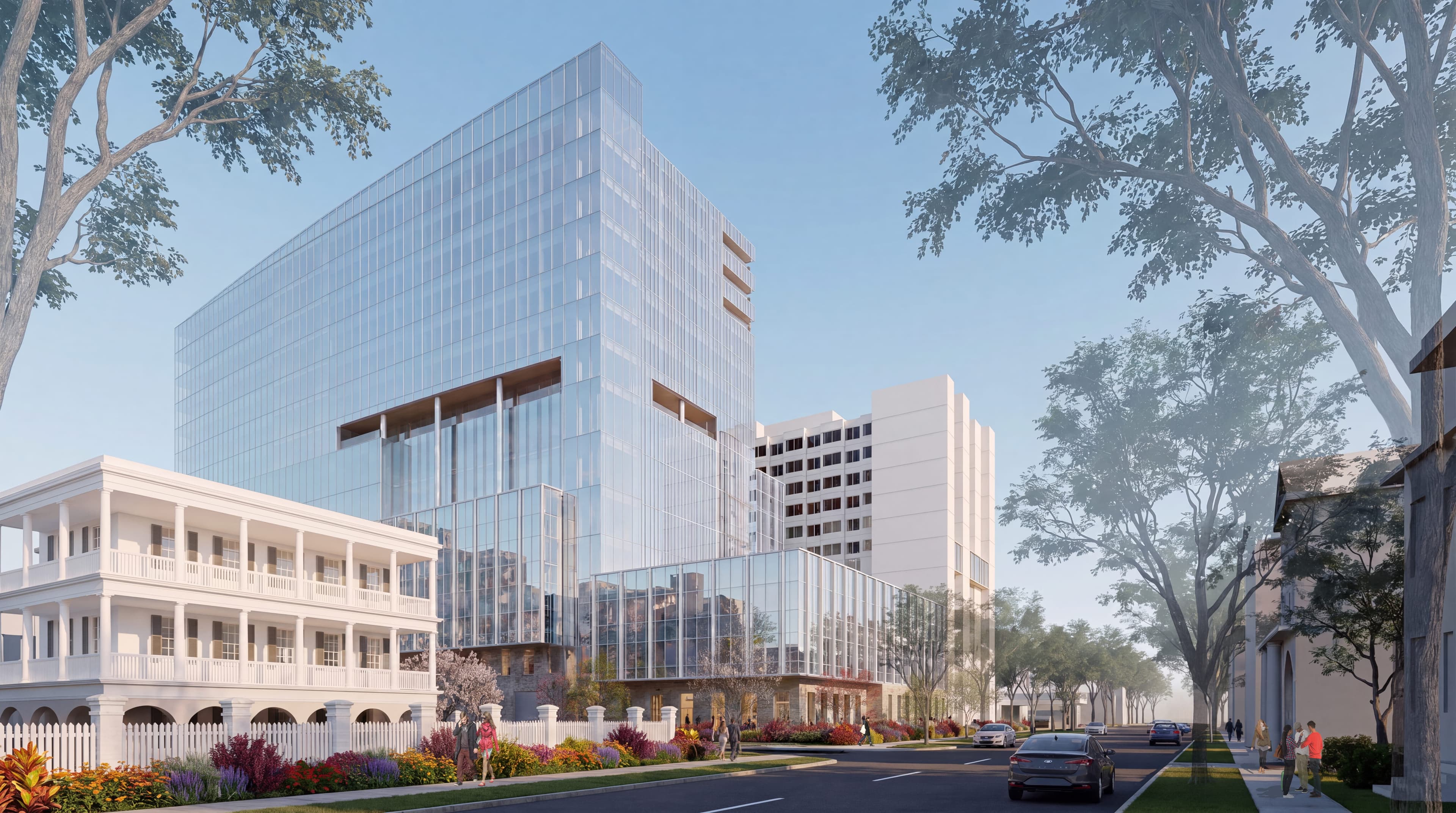 Rendering of new cancer hospital from Calhoun Street. Conceptual use only.